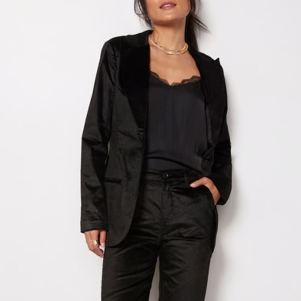 Evereve Level 99 Blazer Jacket Womens Large Percy Black Velvet New